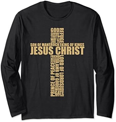 Unisex Christian Religious Shirt Long Sleeve Names Of Jesus Cross Small Black