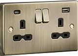 Knightsbridge 13A 2G Switched Socket Dual USB A+C Antique Brass Black Insert view 2