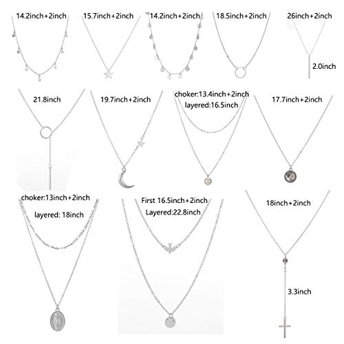 Dremcoue 12 Pcs Dainty Choker Necklace for Women Adjustable Handmade Dainty Sliver Choker Necklace Set Star Necklace