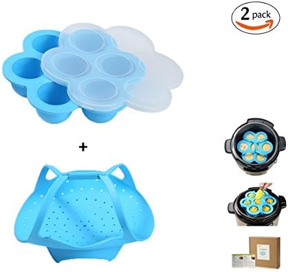 Egg Bites Molds for Instant Pot Accessories by ULEE - Fits Instant Pot 5/6/8 qt Pressure Cooker, Silicone Steamer with Handles Included to Make the Mold Removal Easier (Blue)