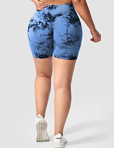 TSUTAYA WOMEN WORKOUT SCRUNCH SHORTS 5″ SEAMLESS HIGH WAISTED BOOTY GYM SHORTS TIE DYE BUTT LIFTING BIKER GYM SHORTS