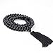 OVALBUY 8mm 108 Black Heat Treated Agate Beads Buddhist Prayer Mala Necklace