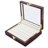 HAWSON Wood Cufflinks Case with Glass Top Ring Storage Organizer for Men and Women Jewelry Storage