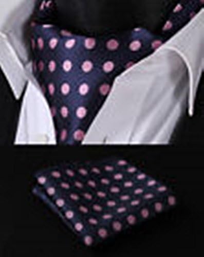 Mondaily DL301K Pink Navy Blue Polka Dot Silk Cravat Scarves Ascot Hanky Handkerchief Set #PPTE4862