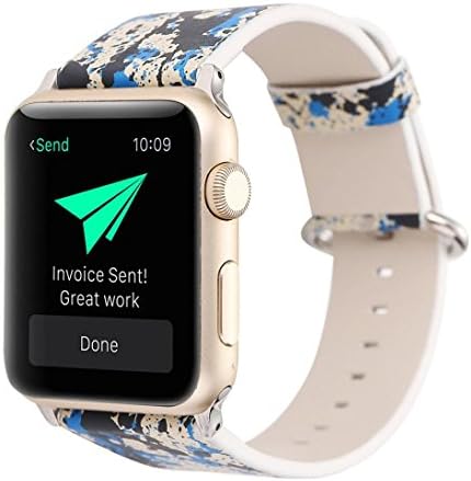 For Apple Watch 1/2 38MM Watchband，Leather Strap Replacement Band Tour Bracelet Watchband for Smartwatch (Blue)