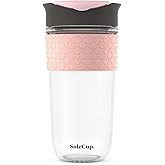 SoleCup. Large Travel Mug - Reusable Insulated Coffee Mug - 18oz/530ml BPA-Free Hot Drink Travel Mug with Lid & Silicone Band (Gray and Pink, 18oz)