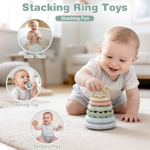 Vanplay Juguetes Bebes 6-12 Meses, Juguetes Montessori 4 en 1 con Juguetes para Apilar y Encajar, Regalo Bebe 6-12 Meses