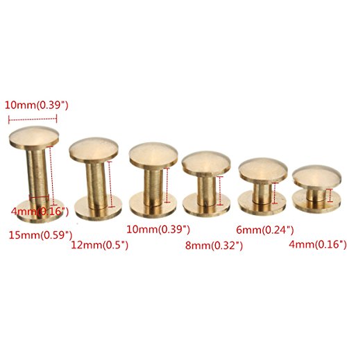 SummerHome Solid Brass Screw Arc Head Button Stud Nail Screw Back Spots for Leather Belt Purse Handbag DIY - 12mm,Pack of 20