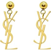Letter Gold Logo Drop Earrings: Luxury Designer Dangle Jewelry in Gold-Tone Metal, Fashionable Geometric Accessories for Women