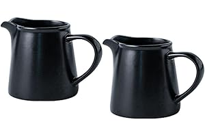 RockTrend Black Mini Simple Ceramic Coffee Milk Creamer Pitcher with Handle, Set of 2