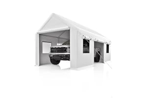 Garvee 13x20 Heavy Duty Carport Canopy, Galvanized Steel Frame Car Port with Waterproof PE Tarp, 4 Doors & 4 Windows, All Weather Portable Garage for Car Boat Truck, White