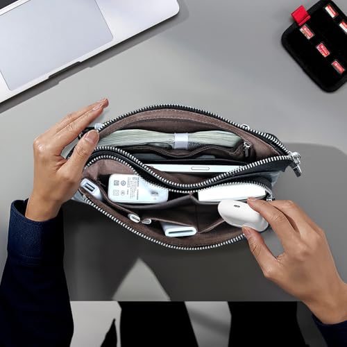 CONTACTS Pochette da viaggio da uomo in vera pelle con cinturino da polso, portafoglio passaporto con cerniera e tasca con cerniera, Portafoglio borsa a mano grande capacità per telefono