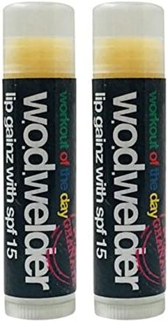 Wod Welder Lip Gainz Lip Balm 0.15oz/4.2g With SPF 15 - Aloe Vera, Beeswax, Jojoba Oil (2-Pack, Pomegranate)