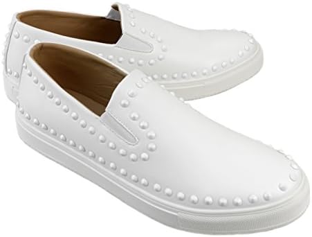 ENDEVICE Mens Slip On Sneakers Studded Accent Plimsolls Casual Shoes White 44 EU (US Men's 10.5 M)