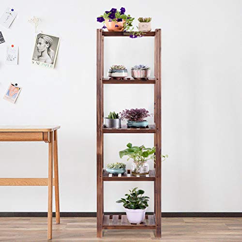 Happygrill 5-Tier Flower Rack Plant Stand, Wood Utility Storage Rack, Bonsai Display Shelf for Garden Patio Balcony