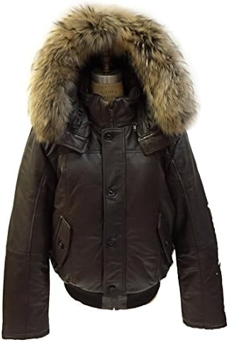 Men's Winter Warm Lambskin Jacket with Hood and Fur (Medium, Brown)