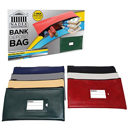 Nadex 7 Days Bank Deposit Cash and Coin Pouches with Zipper Closure