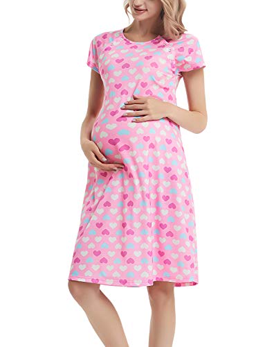 GINKANA Maternity Labor Delivery Gown Hospital Nightgown Nursing Nightdress with Matching Pillowcase