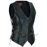 Women Motorcycle Biker Classic Vest Genuine Cowhide Leather Vest With Gun Pocket