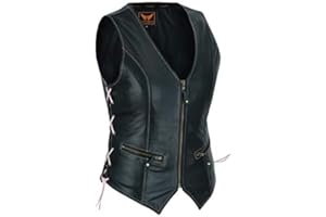 LuxHide Women Motorcycle Biker Classic Vest Genuine Cowhide Leather Vest With Gun Pocket