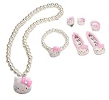 Adorable Kitty Faux Pearl Girl Jewelry 7-piece Set (Ivory)