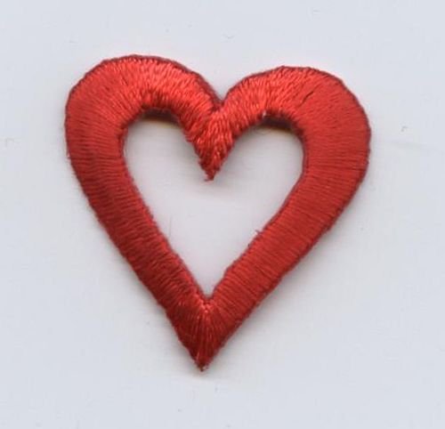 Red Open Face Heart Iron on Embroidered Patch