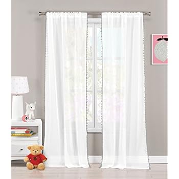 Amazon Com Stylish Pom Poms Trim 40 Inch Wide Window Curtain