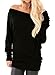 NuoReel Womens Casual Lightweight Off Shoulder Shirring Solid Dolman T-Shirt Drape Long Sleeve Blouse Top (Large Black)