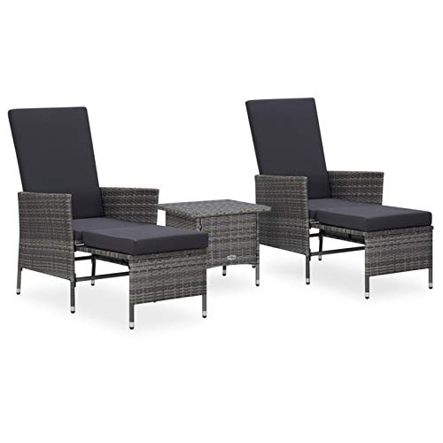 Festnight 3tlg Balkonmöbel Rattan 2 Personen Balkon Set Sitzgruppe Polyrattan Rattanset Bistroset Balkonset mit Tisch Gartenmöbel Gartengarnitur Terrasse Balkontisch Balkonstuhl Terassenmöbel Grau
