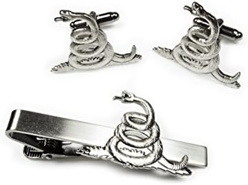 Don't Tread ON ME Rattlesnake Biker Motorcycle TIE BAR Clip Cufflinks Set