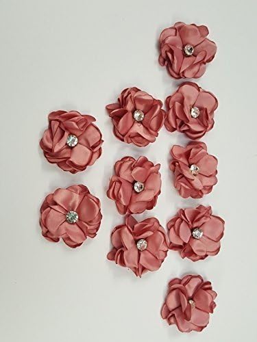 10 Luxury Fabric Flowers with Diamante Crystal Centres (Dusky Pink)
