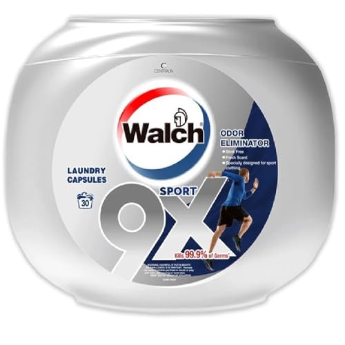 Centralin Walch Antibacterial Sport Laundry Detergent Capsules, German Formulated Plant-Based Ingredients, Removes Sweat and Odor, Kills 99.9% Germs and Stain Remover with Fresh Scent, 30 Pods