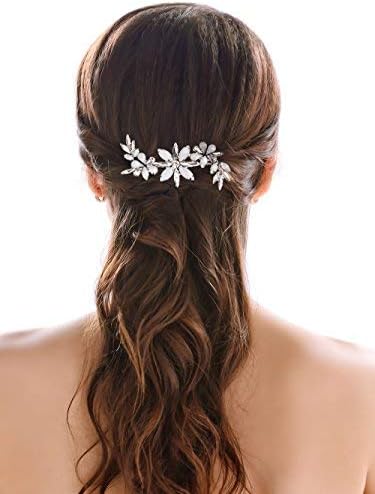 Handcess Crystal Bride Wedding Hair Comb Decorative Bridal Hair Piece Headpiece Accessories Silver for Women and Girls