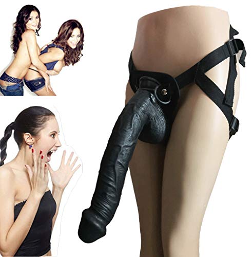 Deluxe Fantasy Strap-on Dildo with Big Long Silicone Dildo with Stout Glans, Harness with Detachable Strapon Penis – Sex Toys for Lesbians – 33.5 cm in Length and 5.5 cm in Diameter,Black