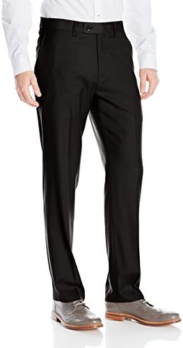 Louis Raphael Men's Rosso Washable Wool Blend Flat Front Comfort Dress Pant, Black, 40x30