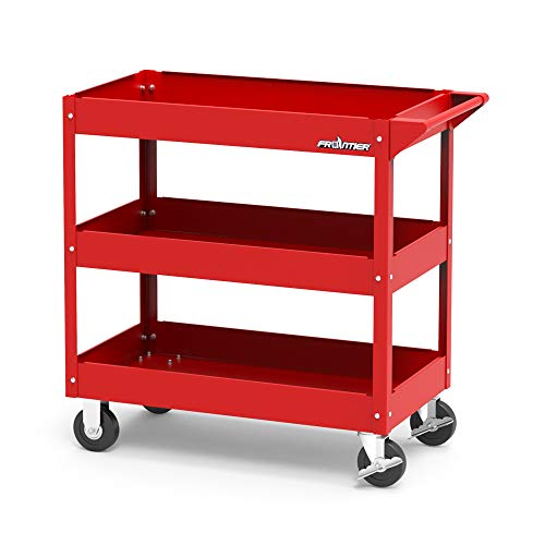 Service Tool Cart Tool Organizers - New Design in 2018, Easy to Assembly, 4 castors for Move, Most Stable for DIY Working, Garage Storage Roller cart, Dollies 3 trays Red color