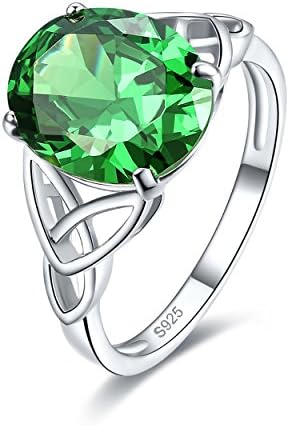 Yeinos Womens 925 Sterling Silver Cetic Design Emerald Quartz Wedding Engagement Ring