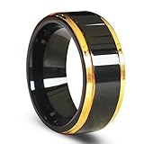 Plated Gold Edges Highly Polished Black Tungsten Carbide Ring 8mm(10)