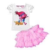 AOVCLKID Trolls Little Girls' 2Pcs Suit Cartoon Shirt and Skirt Set (Pink,120/4-5Y)