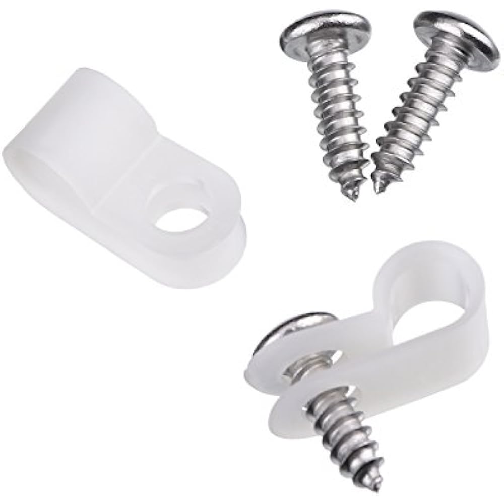 100 Pack 1/4 Inch Rtype Clip Cable Fastener Wire Clamp Nylon Screw
