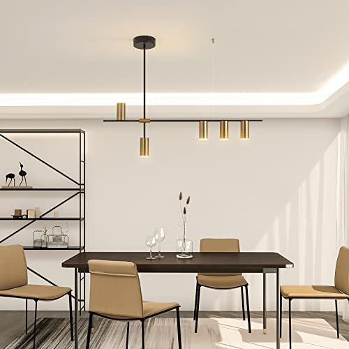 Siittoo Lámpara colgante, lámpara de araña LED moderna regulable con focos, lámpara colgante lineal ajustable para isla de cocina, comedor, sala de estar (negro, dorado, 30 W)