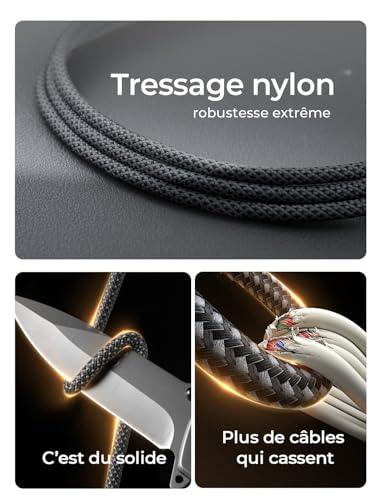 LISEN 240W USB C Cable Fast Charging, 2m PD 5A USB C to USB C Cable USB C Charger Nylon Braided for iPhone 17 16 Samsung S25 Ultra iPad Air MacBook Pro Google Pixel 9 Xiaomi 17 Switch, Black