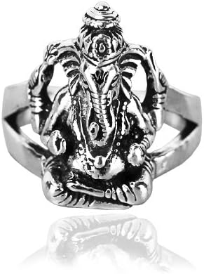 Solid .925 Sterling Oxidized Silver Ganesha Men Ring (sr608)
