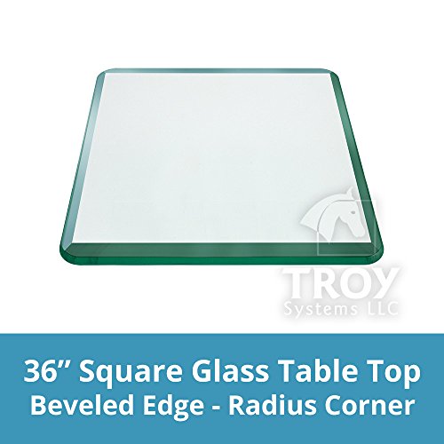 TroySys Square Glass Table Top, 1/2" Thick, Bevel Polished Edge, Radius Corners, Annealed, 36" L x 36" W