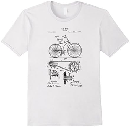 Mens Vintage Bicycle Design Shirt - Retro Bike Tee - Crank Design Small White