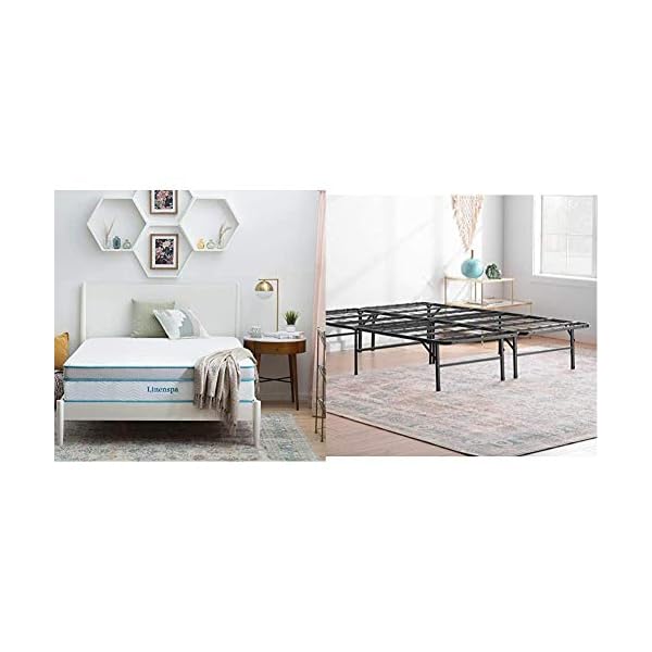 Linenspa 12” Memory Foam and Innerspring Hybrid Mattress + 14” Black Metal Platform Bedframe