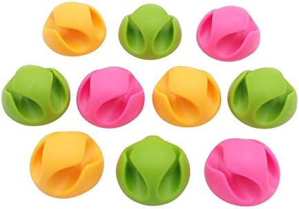 Vorfreude 10 Pack Cable Clips &amp; Cord Management Drops 3M Self Adhesive Stick On Organizer for Car, Ethernet, PC, USB, iPhone, HDMI, or Desk (Large Double) Assorted Multicolor