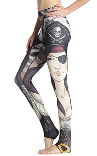 ezShe Women's Digital Printed Yoga Pants Workout Sport Leggings, Pirate S