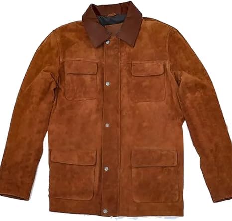 Photo 1 of GOKTOG Mens Brown Trucker Suede Leather Jacket, Western Trucker Suede Leather Jacket Men (US, Alpha, Small, Regular, Regular, Brown Real Suede Leather Trucker Jacket)