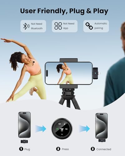 Wireless Lavalier Microphone for iPhone/Android, TNW A37 Mini Mic with Noise Cancellation, 40H, 50M Range, 2in1 Clip&Magnetic Lapel Mic for Video Recording, Tiktok, Podcast, Streaming, Vlogging-Black